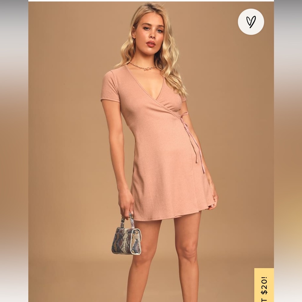 Lulus love you madly dusty pink rubbed side tie mini dress